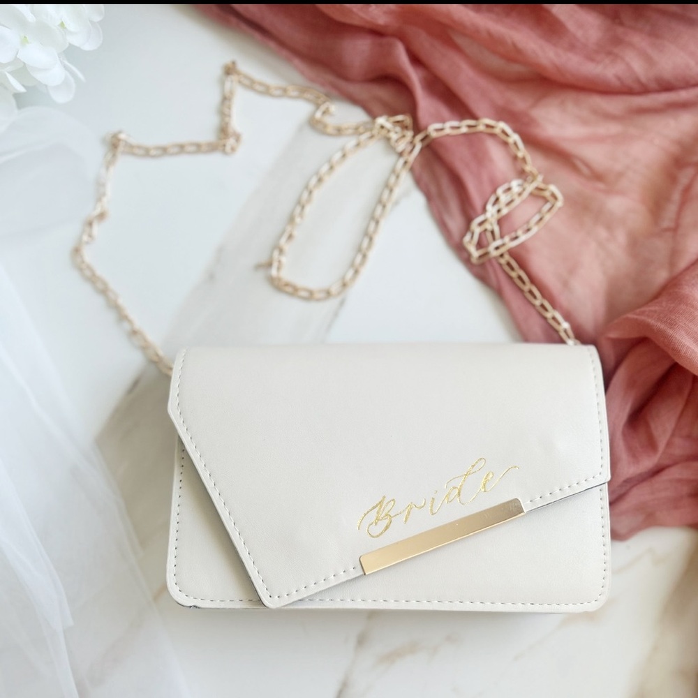 Ivory Bride Crossbody Bag – Gold Chain Bridal Purse • Wedding Day Essentials